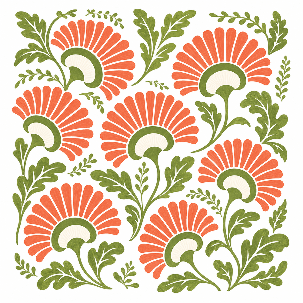 Coral fan flower botanical pattern