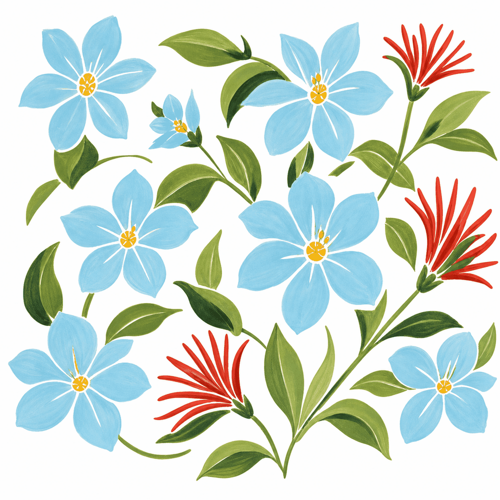 Blue clematis floral pattern