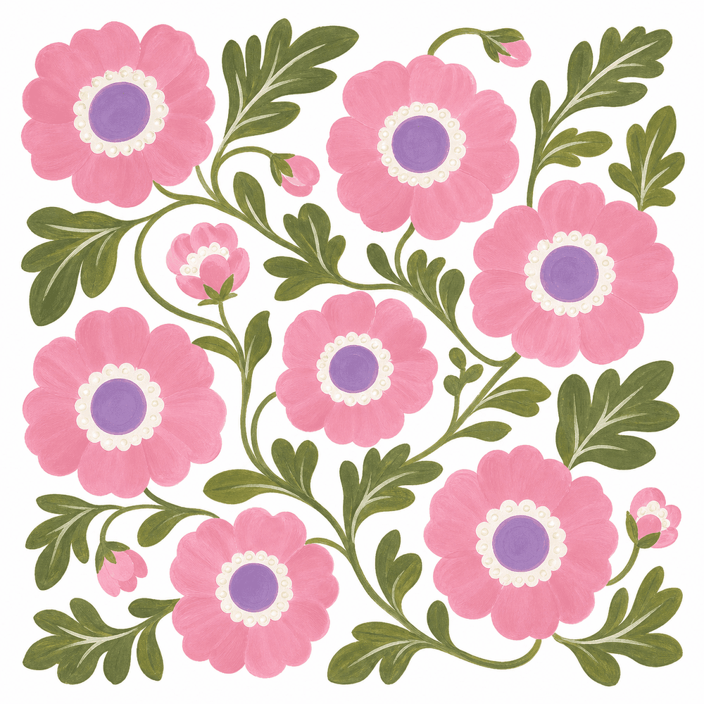 Pink anemone floral pattern